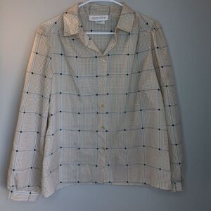 Lady Arrow Blouse 1970s Womens Size 16 Beige Plaid Long Sleeve Check